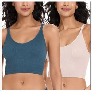Lemon Ribbed Longline Shelf Bra Tank Top Cross Back Seamless 2pack Blue Pink S L